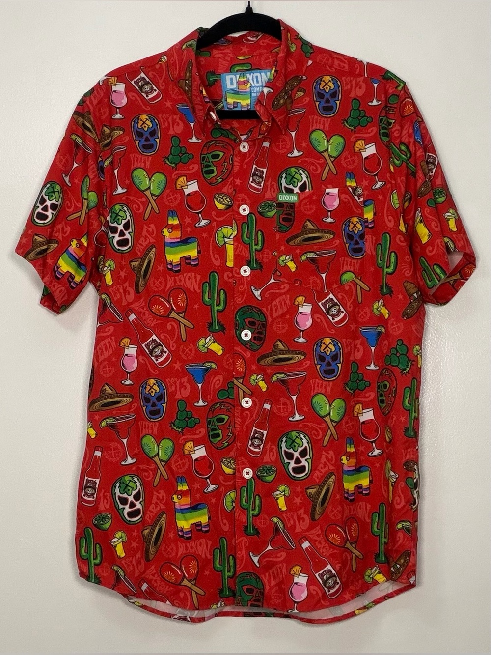 DIXXON Red Short-Sleeve Button-Down with Fiesta Print